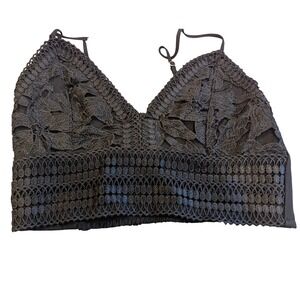 Romie Black Floral Lace Bralette Crop Top Adjustable Straps Sexy Lingerie‎